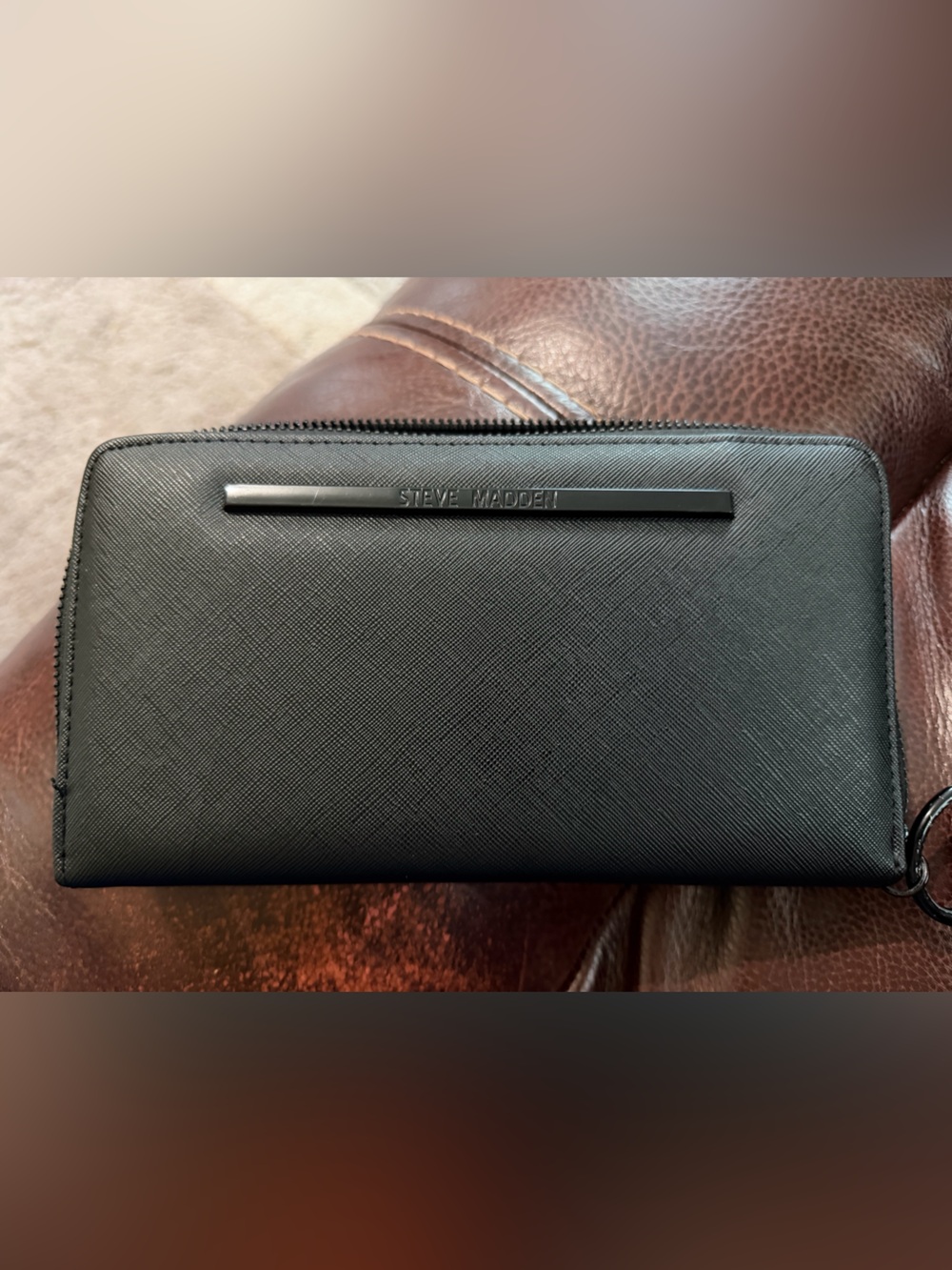 Steve Madden Black Saffiano Zip-Around Wallet